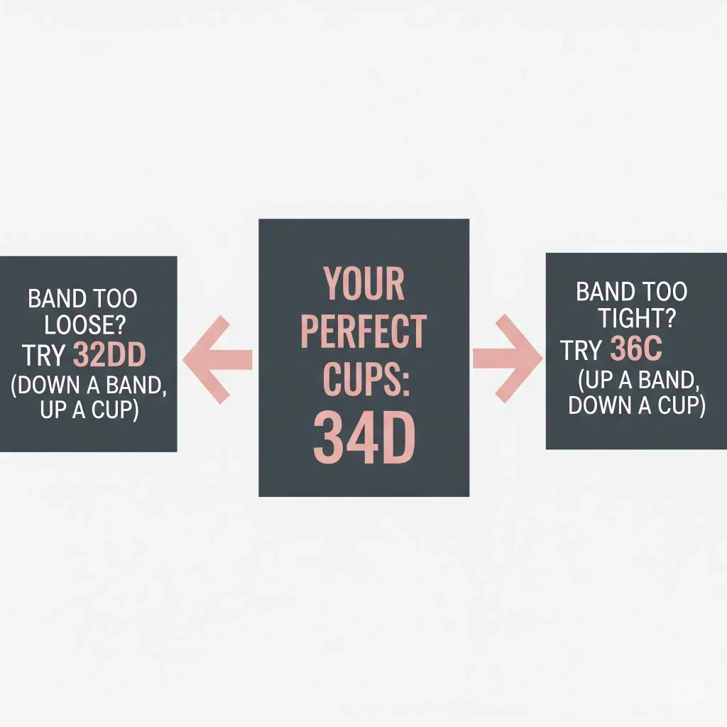 A simple, directional graphic that explains the rule of thumb of sister sizing.